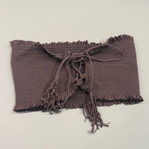 Pilyq Mauve Smocked Top with Lace-Up Detail